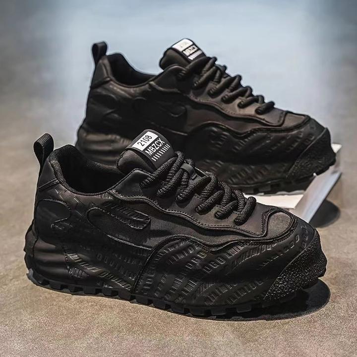 2024舒适皮拼网面百搭拼色包底老爹鞋时尚轻奢系带厚底休闲潮男鞋