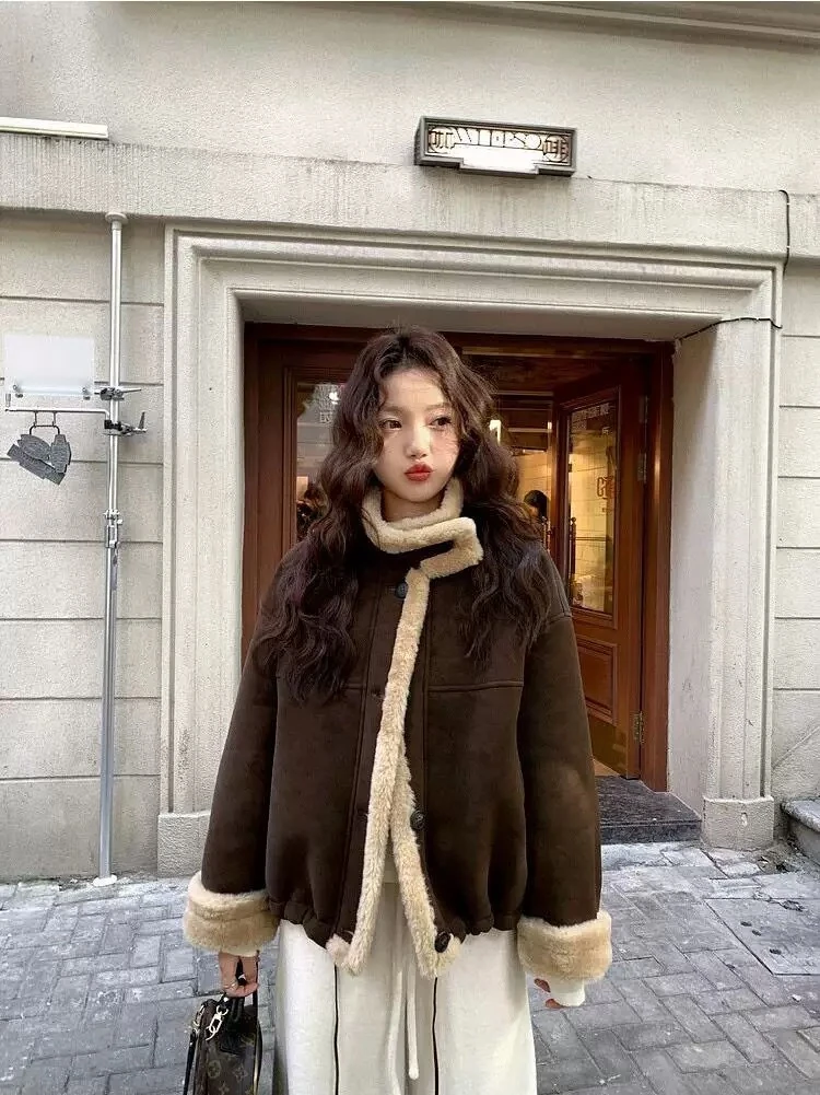 寒冬小暖炉 环保毛时尚休闲韩版秋冬冬季网红加厚骑行机车外套