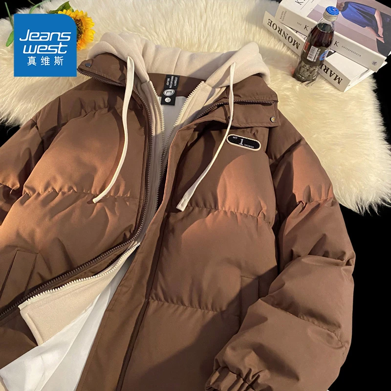 真维斯假两件棉服女2024年新款冬季夹棉保暖防寒外套女士宽松棉袄