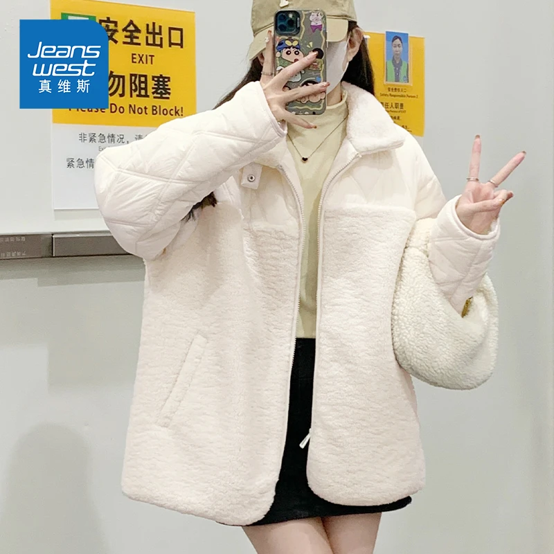 真维斯棉服女2024年新款冬季大码女装羊羔绒棉袄韩系保暖宽松外套