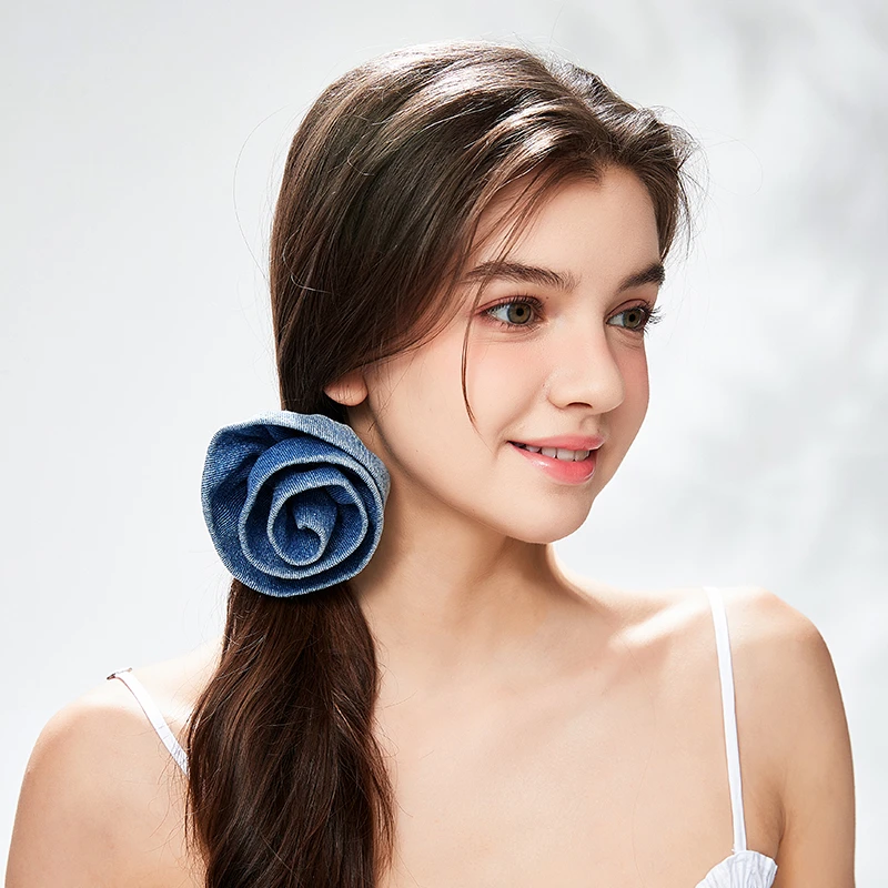 DAINEI岱妮丹宁玫瑰花发圈水洗牛仔气质高弹力头绳扎发马尾发饰