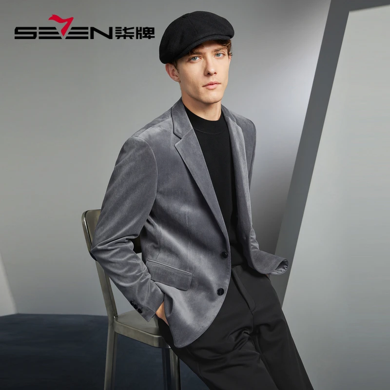 柒牌休闲西装男23秋冬新款新郎结婚修身西服外套【灯芯绒】125JC7