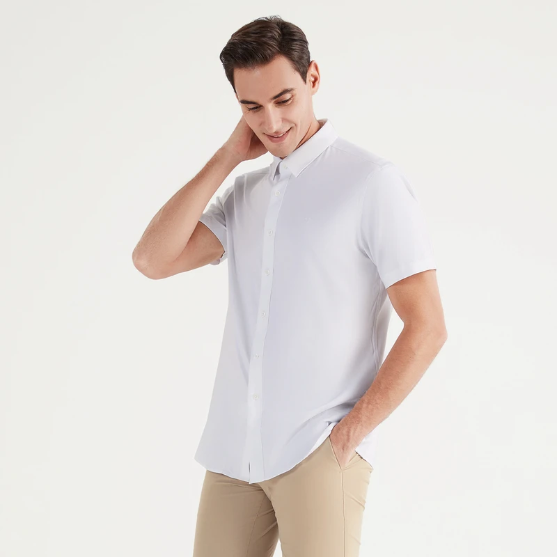 【1】柒牌男装短袖衬衫夏季新款休闲透气舒适翻领提花男衬衣70030