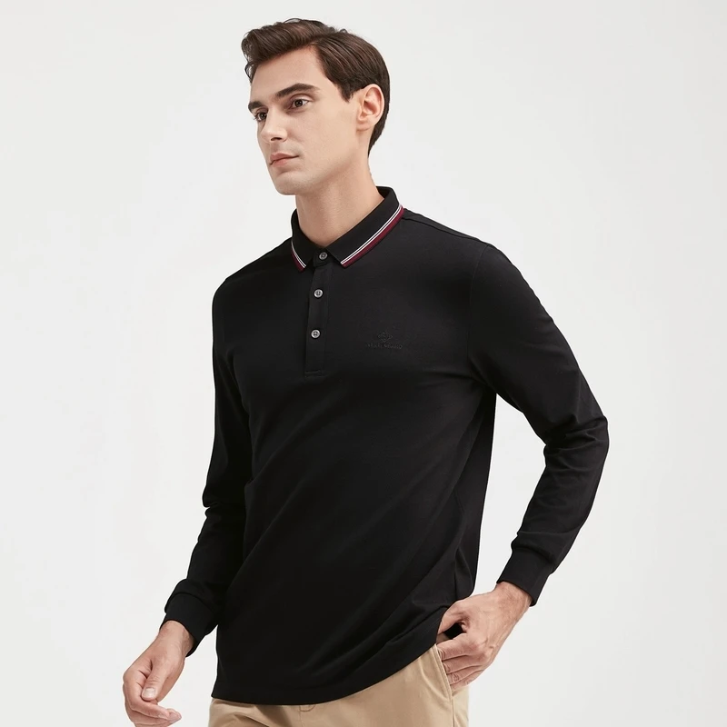 【火山岩蓄热】柒牌男长袖商务休闲撞色翻领条纹多色polo衫70060