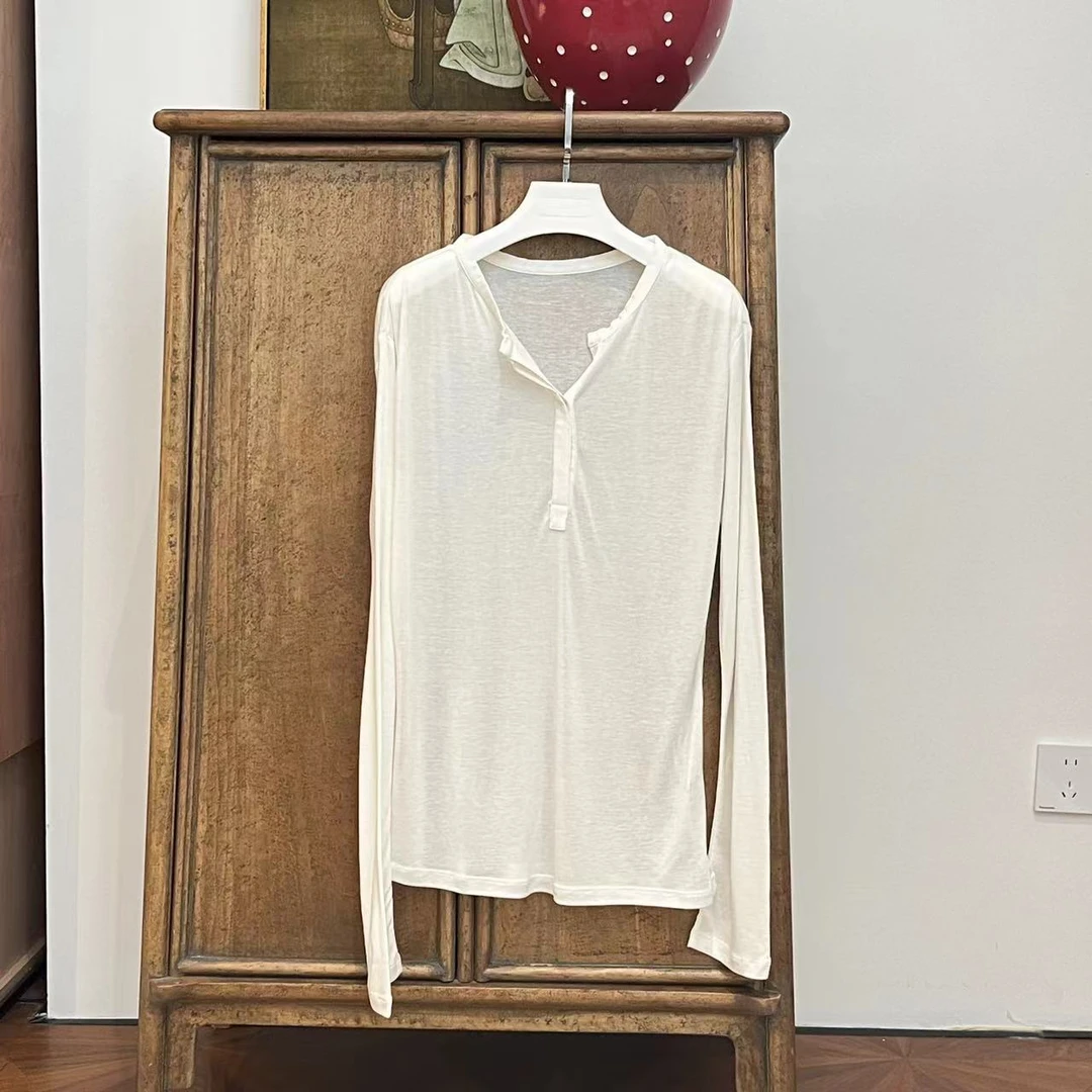 MYL2024秋季新品天丝羊毛混纺白色针织衫长袖圆领套头打底上衣