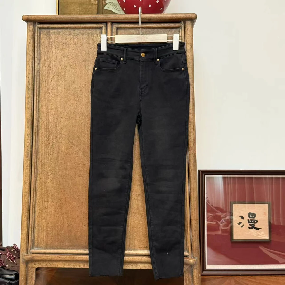 MYL2024秋冬新款涤棉混纺不加绒黑色牛仔裤修身小脚裤百搭长裤