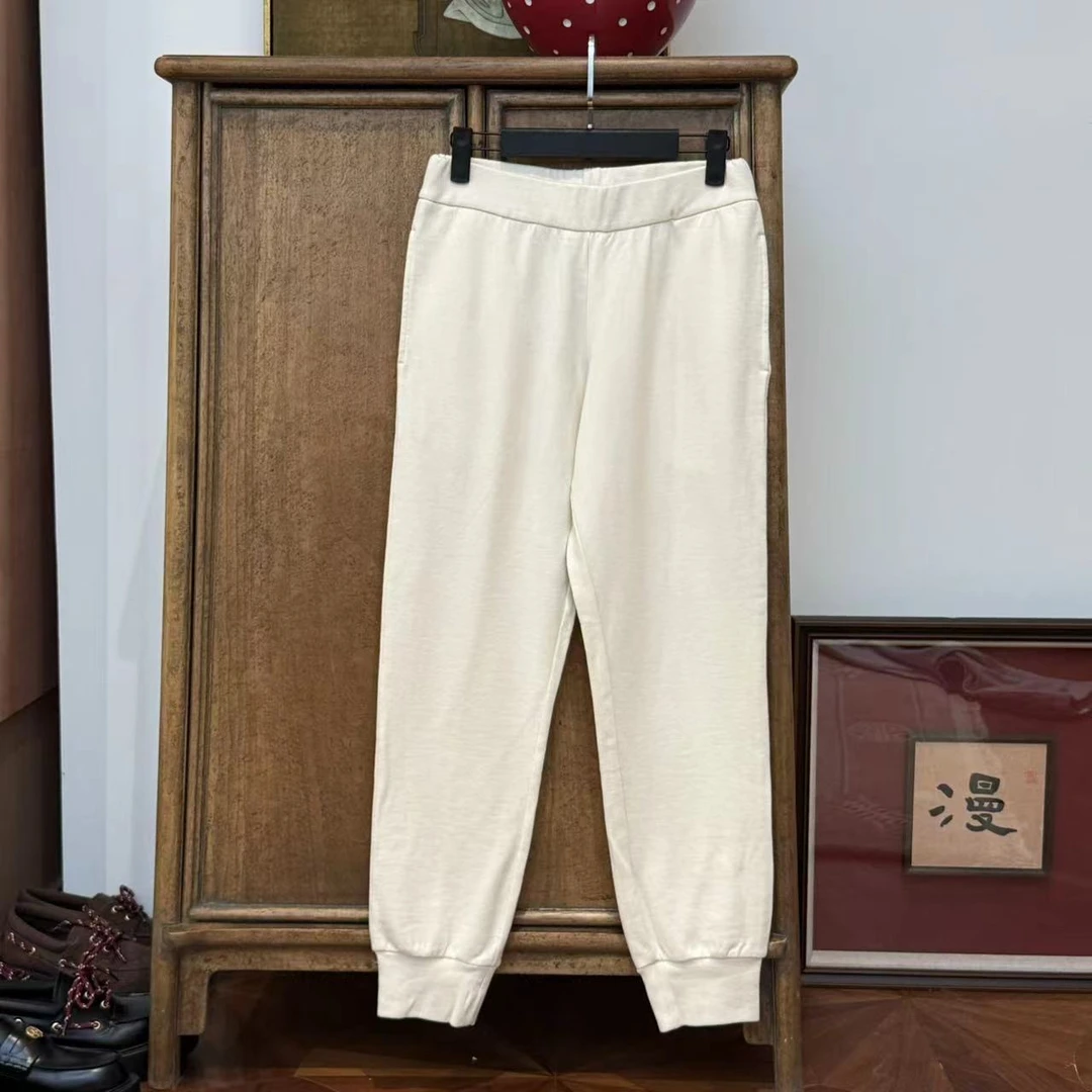 漫颜刘2024春季新棉混纺灰色卫裤时尚休闲裤中腰长裤