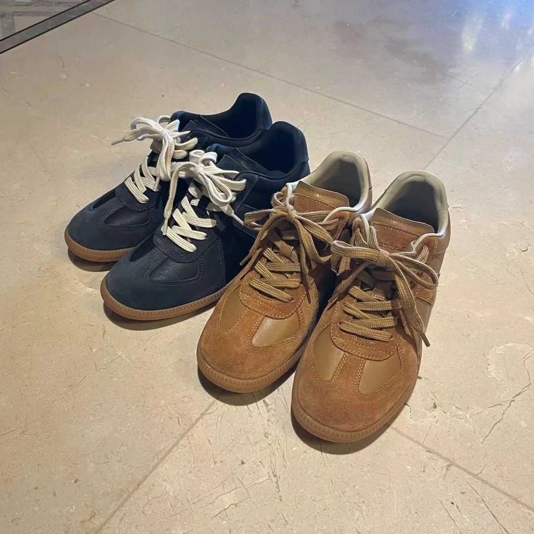 MYL2024秋季新品牛津皮德训鞋舒适透气拼色平底鞋内增高5cm