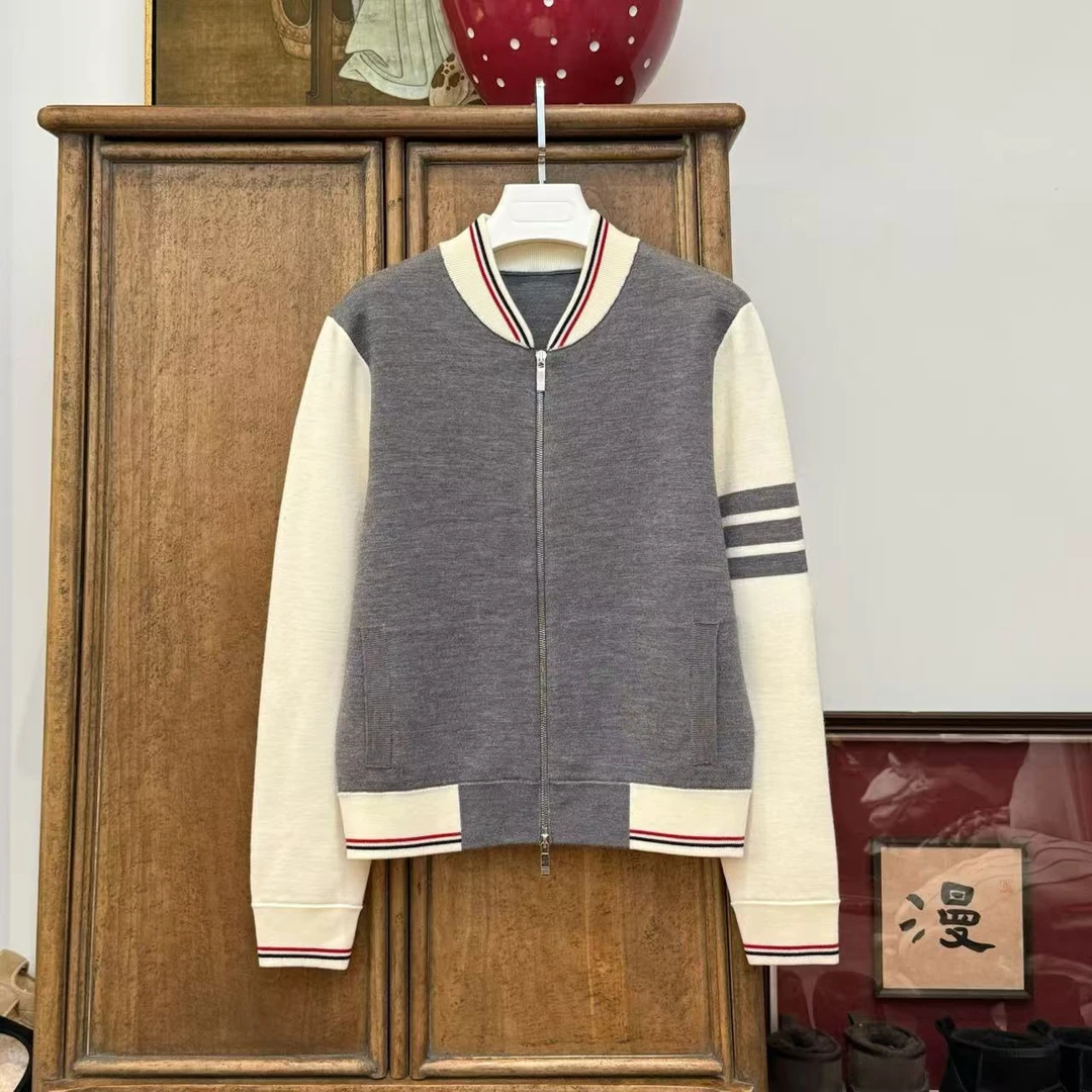 漫颜刘2024秋冬新品羊毛针织衫拼接袖百搭长袖拉链毛衣时尚上衣