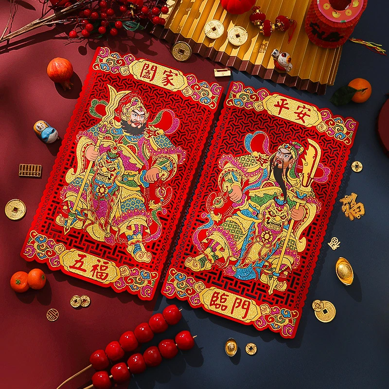 新年新春立体 门神新款背胶门神单门贴式带背胶高级传统拓印吉祥