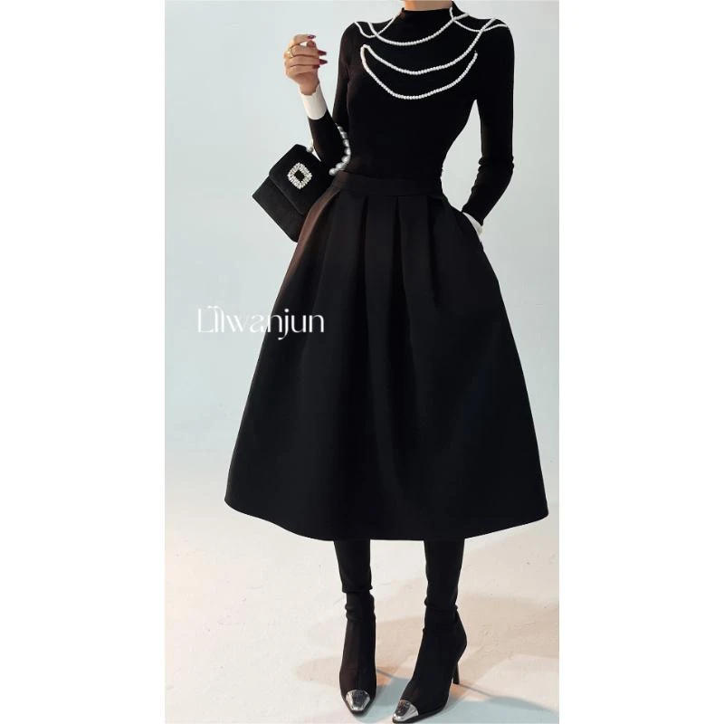 LI婉君【赫本裙】复古法式赫本风捏折A字显瘦半身裙LWJ24A1Q079