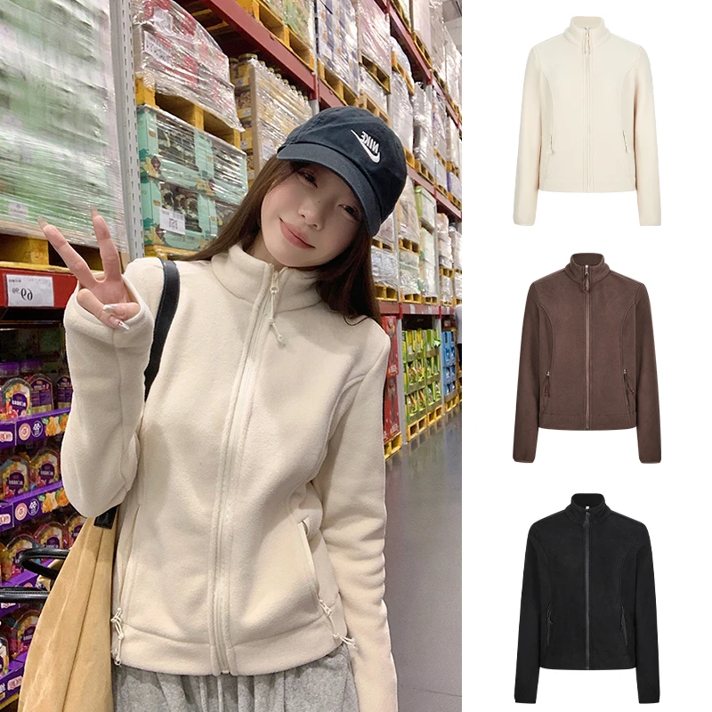 Moses Queen/魔西女王德绒卫衣女短款立领外套女新款修身拉链开衫