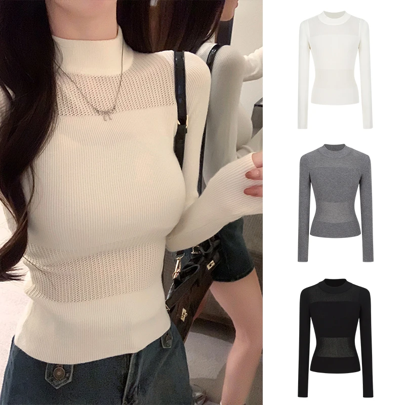 Moses Queen/魔西女王设计感高级镂空T恤女收腰针织长袖显瘦上衣