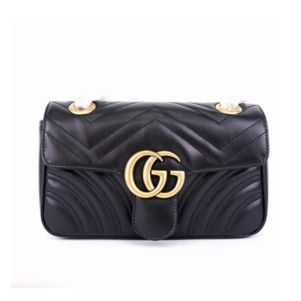 99新 GUCCI/古驰 黑金marmont22单肩斜跨链条包