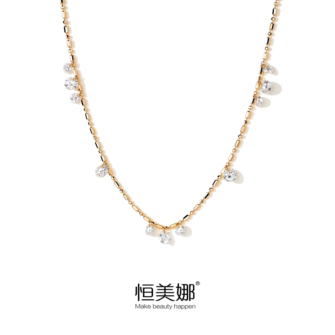 恒美娜 坠链均925银莫桑石 露珠打孔项链 气质时尚百搭轻奢设计女