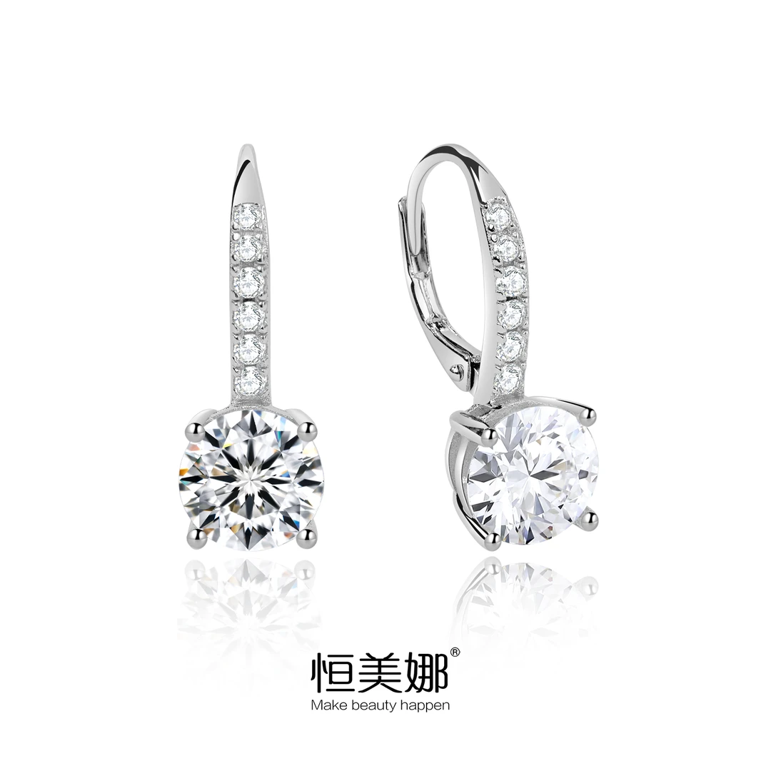 恒美娜 925银莫桑石耳饰 满镶耳扣气质白色轻奢百搭小众简约经典