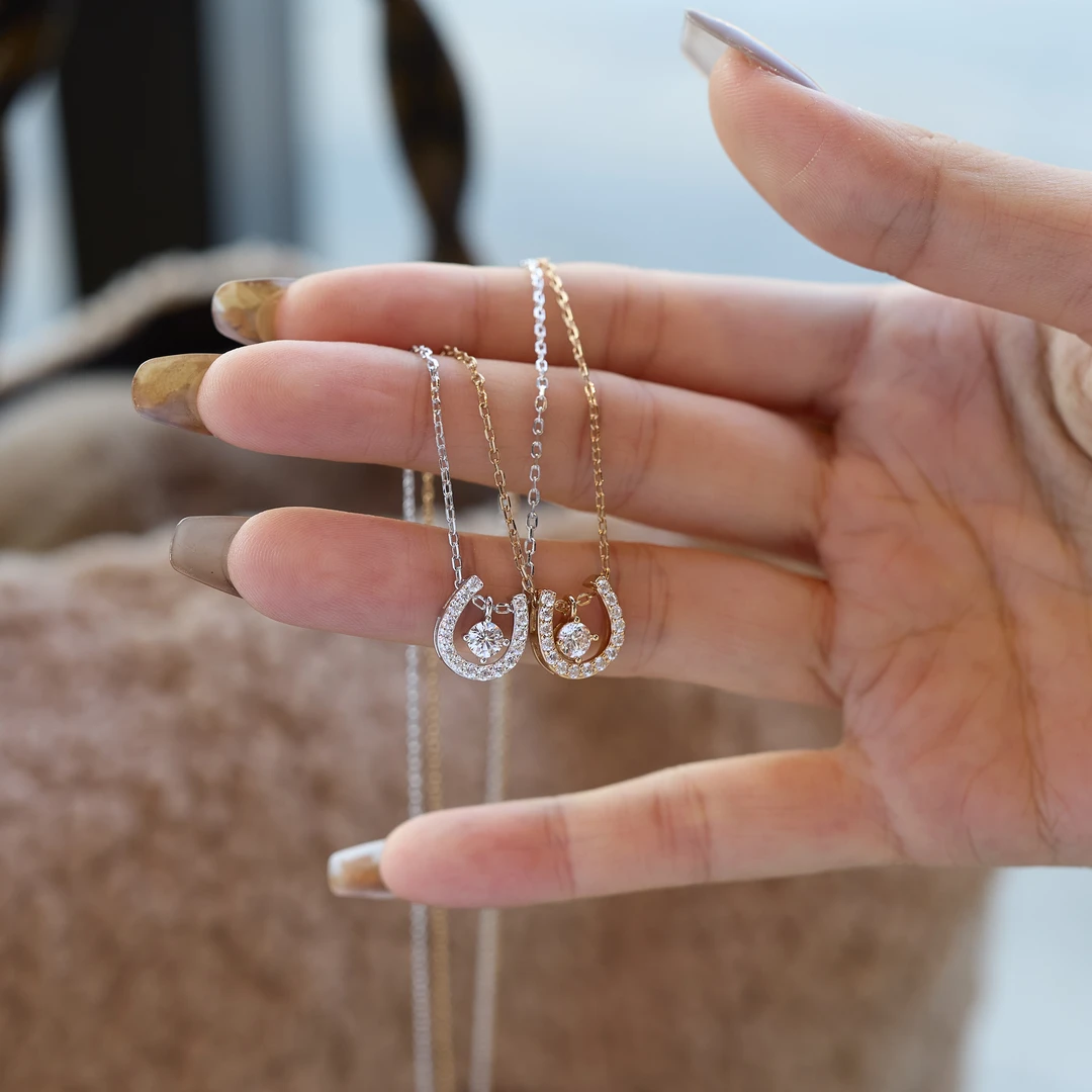 恒美娜 坠链均925银莫桑石 马蹄两戴项链时尚百搭小众灵动轻奢