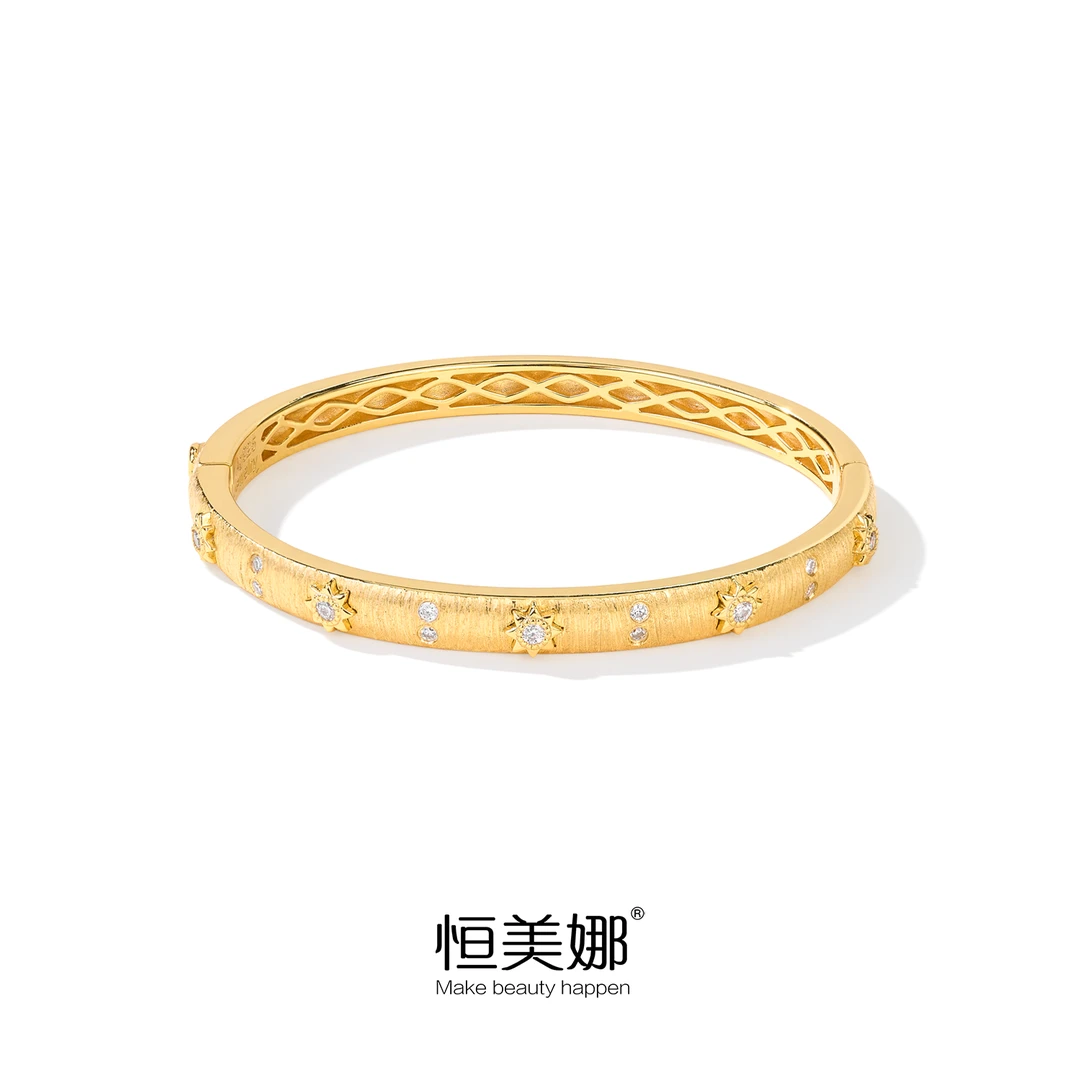 恒美娜 925银莫桑石手镯 拉丝星云手镯女款轻奢时尚经典百搭简约