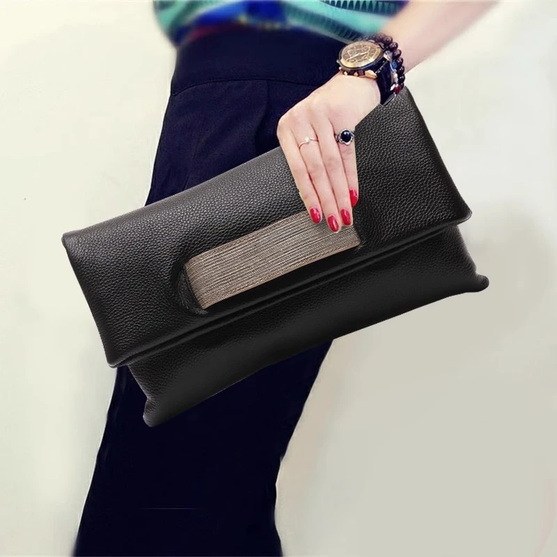 2023秋冬新款真皮折叠手拿包女士软牛皮休闲大容量手抓包名媛女包