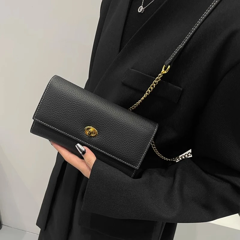 纯牛皮多卡位链条小包包手机包女百搭2023秋冬新款真皮休闲单肩包