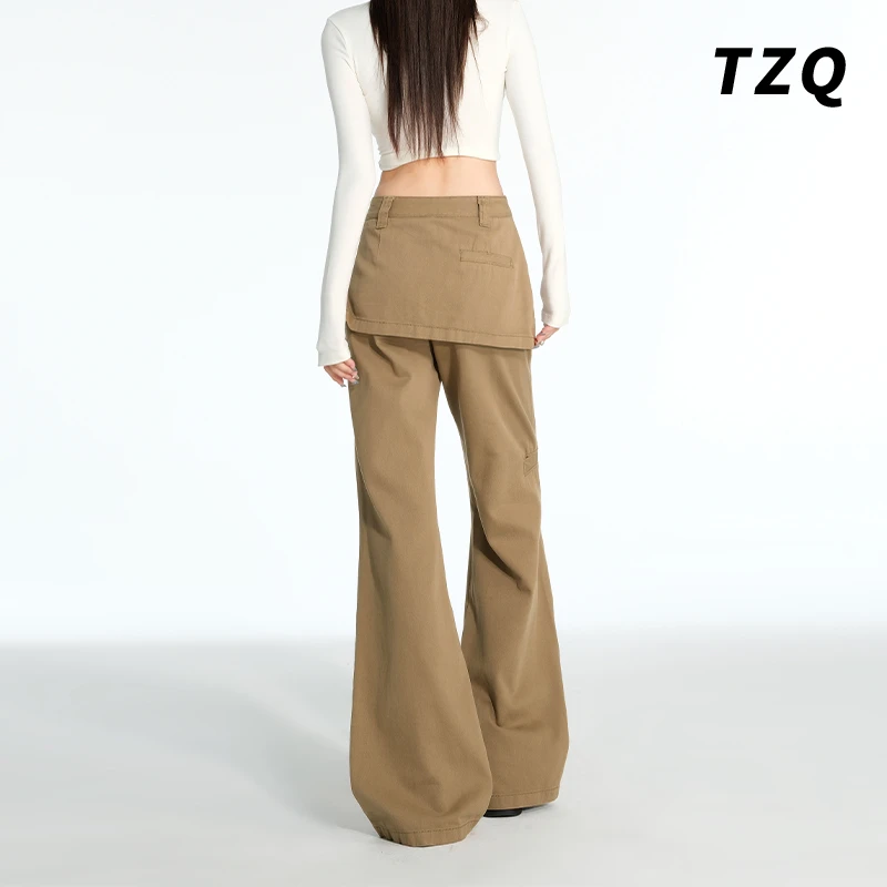 假两件遮胯裤裙女装新款早秋叠穿设计感小众微喇垂感长裤TZQ82227