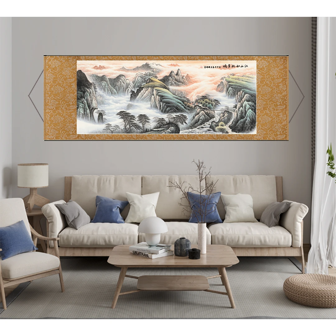 SC15国风玄关画横幅装裱卷轴装饰画《江山如此多娇