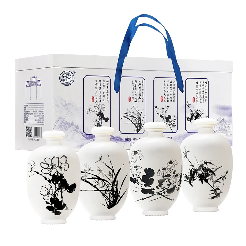 渡杏梅兰竹菊礼盒装 888ml*4瓶整箱 优级 清香型高度白酒53度