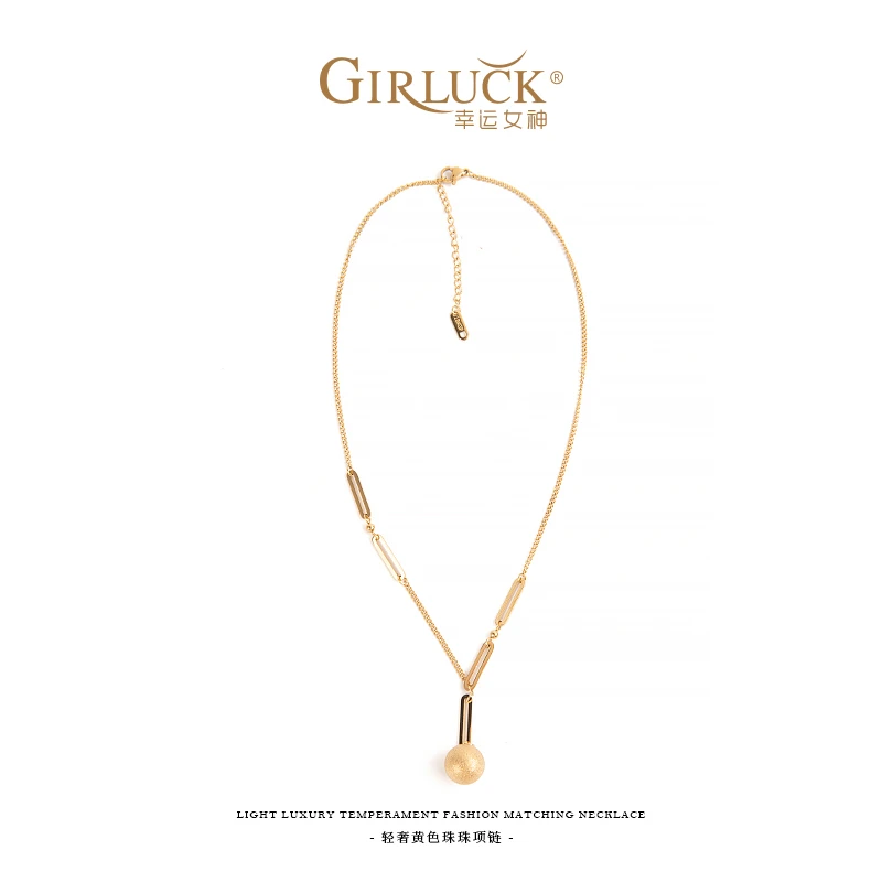 GIRLUCK 钛钢项链 意大利幸运女神-黄色珠珠项链新款