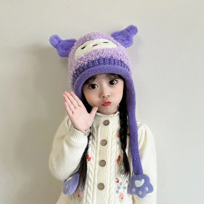 儿童冬季防风护耳毛绒帽女童加绒加厚针织毛线帽男宝宝保暖帽子