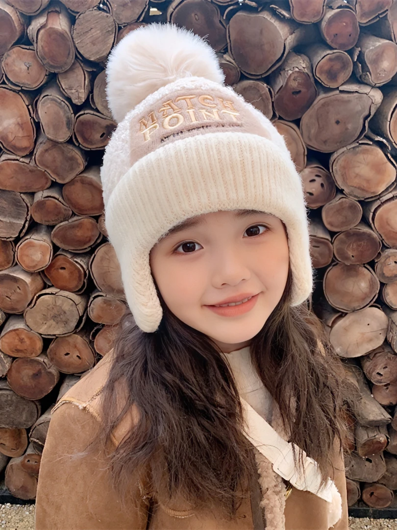 儿童帽子女童秋冬洋气百搭毛绒帽男童防风护耳宝宝加厚保暖毛线帽
