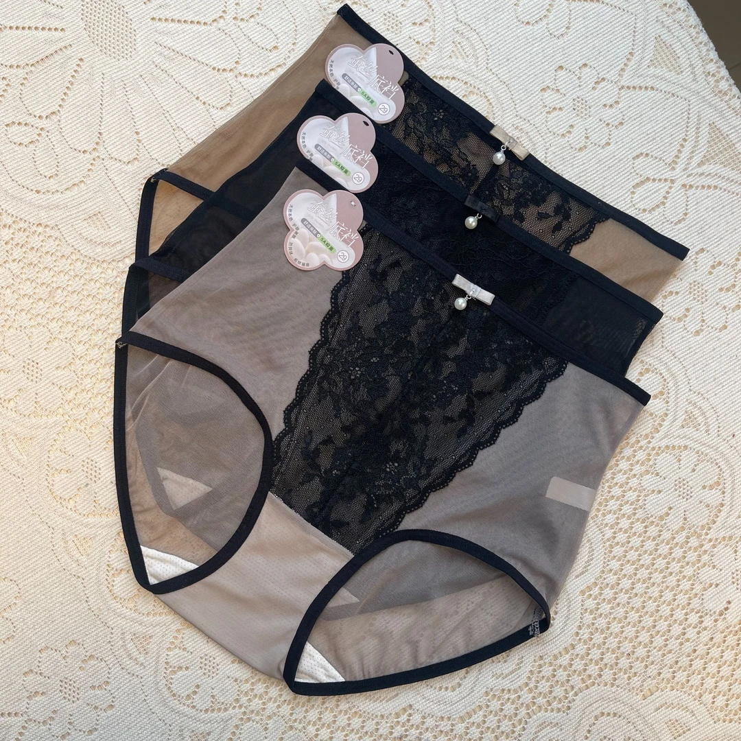 Anan【森林密语】三条装-奢华风蕾丝秋季大码透气无痕裸感女士内裤