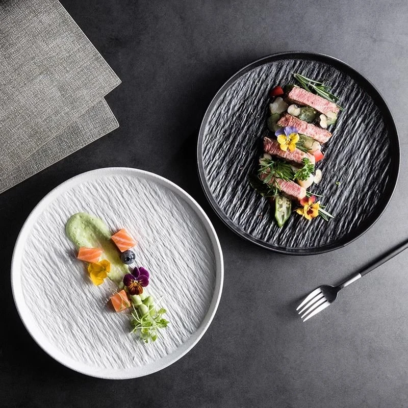 高级感石纹西餐盘高颜值仪式感陶瓷创意纯色家用牛排沙拉盘餐具盘