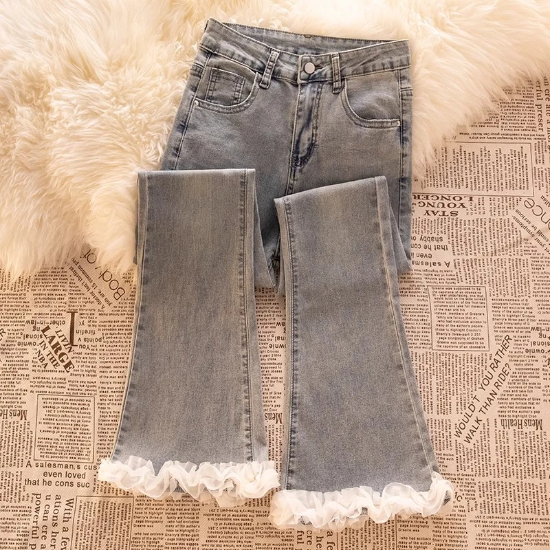 设计感微喇牛仔裤女秋季爆款2025新款高腰显瘦小个子九分喇叭裤子