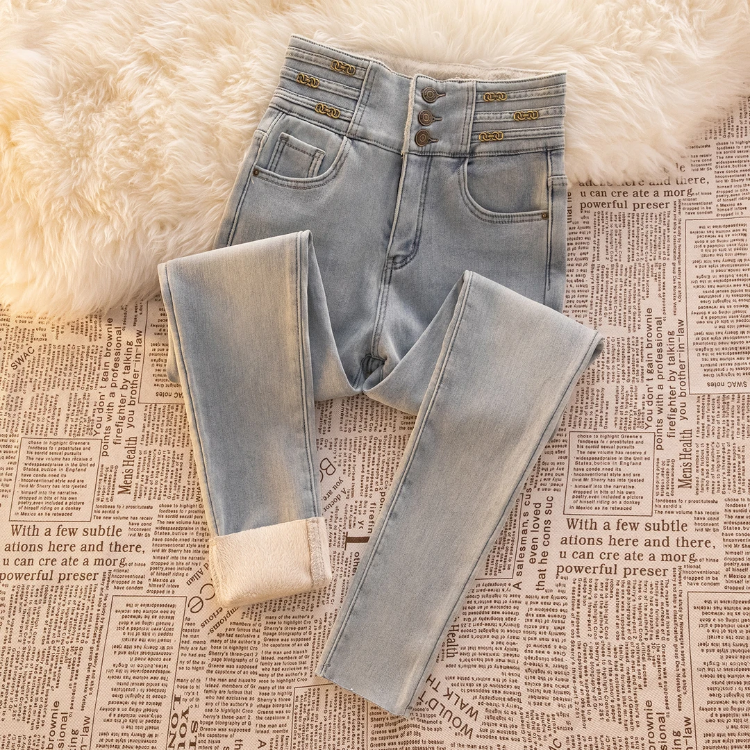 三排扣小脚牛仔裤女爆款百搭2025秋季新款高腰显瘦紧身弹力铅笔裤