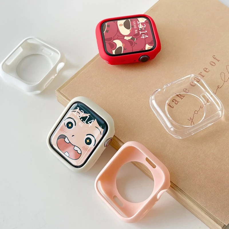 适用iwatch s8表壳苹果手表se保护套s7硅胶壳6se软硅胶半包45外壳