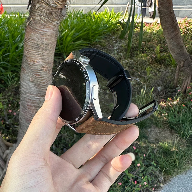 适用三星watch6/5pro疯马纹磁吸表带4classic折叠扣Gear S4/S3