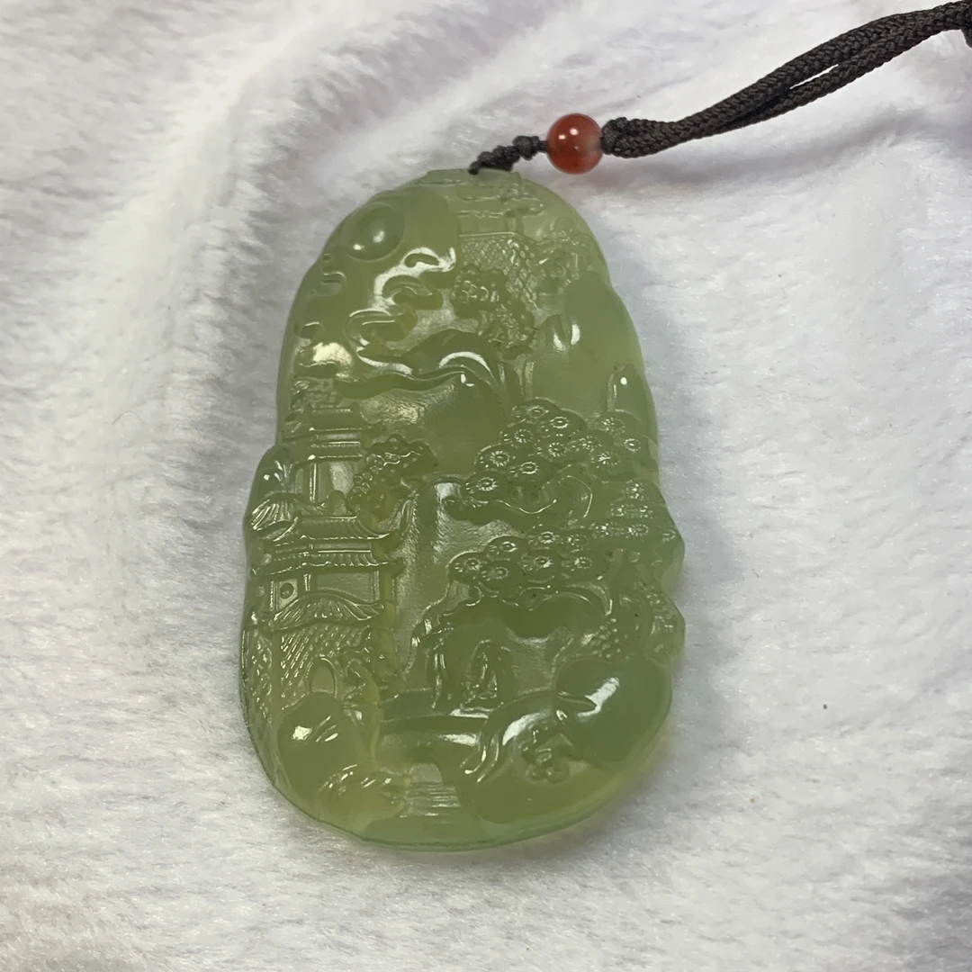 天然岫玉绿冰山水牌子无事牌