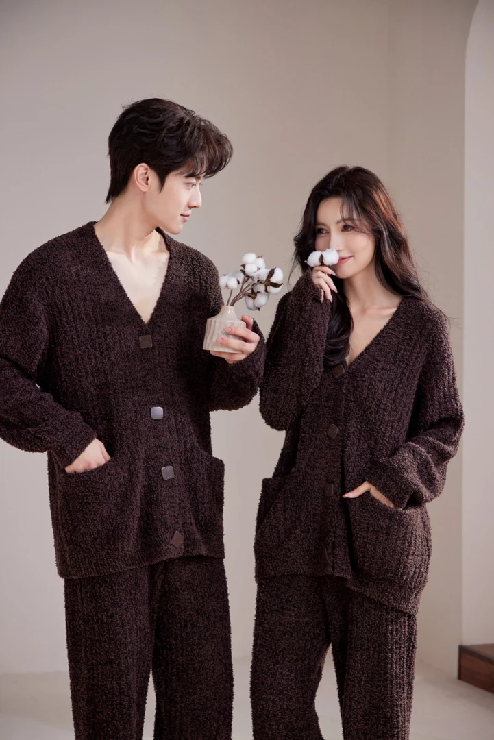 睡衣女秋冬爆款半边绒加厚保暖情侣雅丹风高级送礼生日礼物家居服