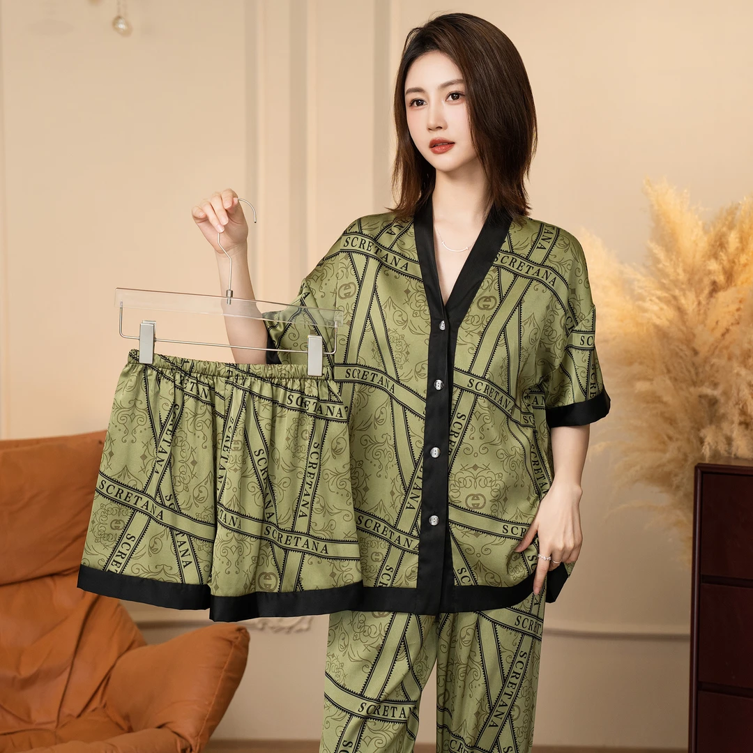 睡衣女夏季网红轻奢高级宽松印花韩版情侣时尚送礼外穿家居服套装