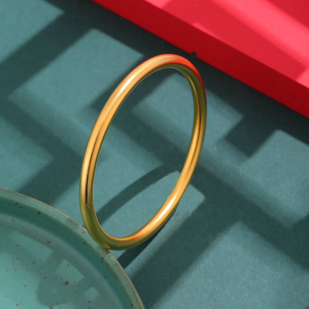 足银手镯 银铸厚金古法磨砂圆形素圈实心手镯经典传承情侣送礼盒