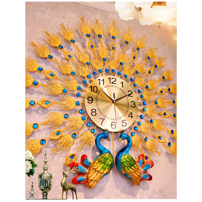 孔雀轻奢网红钟表挂钟客厅个性创意家用装饰时尚时钟挂墙大气挂表