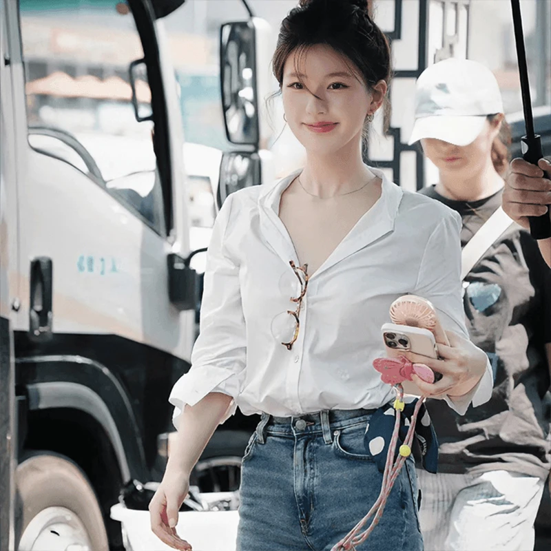 许我耀眼许研同款衣服白色衬衫女气质职场衬衣上衣新款春秋2