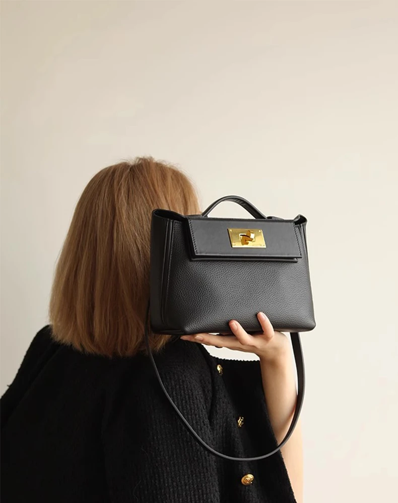 手提斜挎包女包单肩简约时尚女2025新款高级质感气质荔枝纹凯莉包