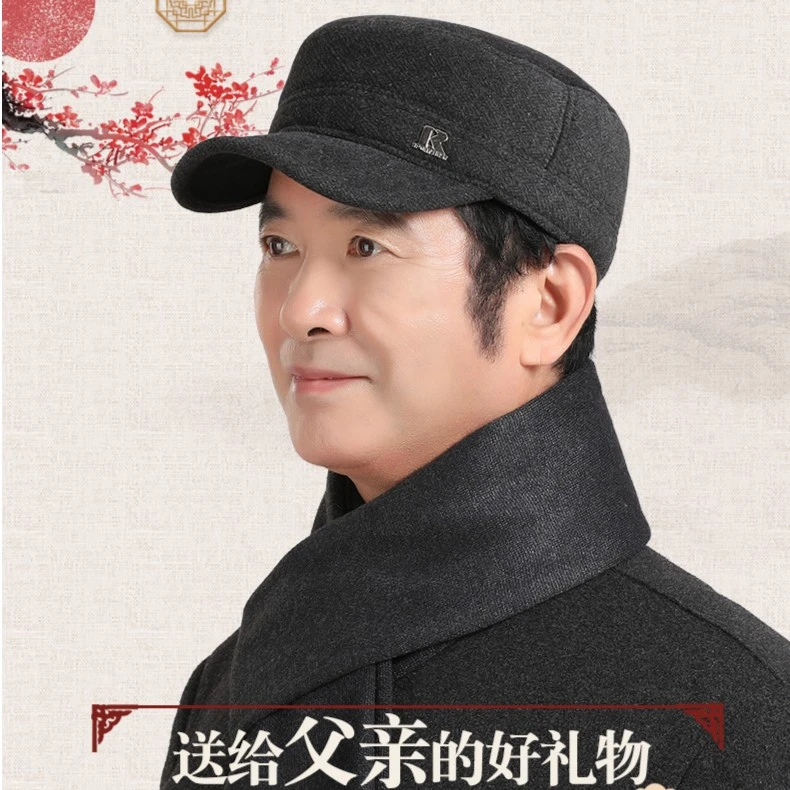 中老年人帽子男士秋冬季老头鸭舌帽爸爸加绒加厚保暖爷爷平顶帽潮