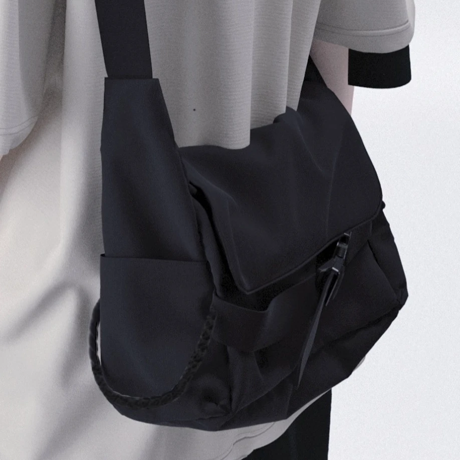 YONAIGA+ 原创韩版ins黑色休闲单肩斜挎包尼龙学生书包背包包男女