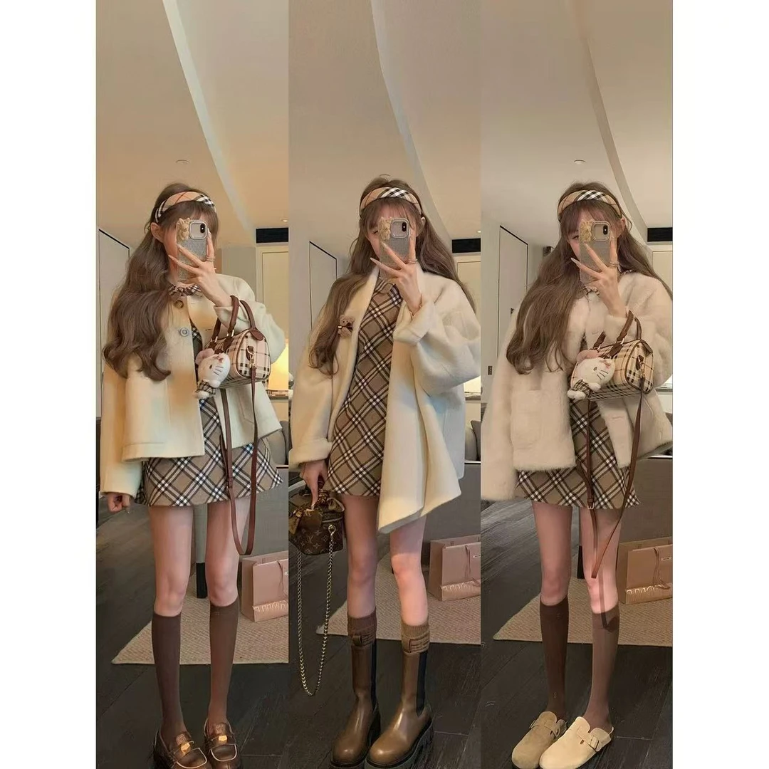 2024新款连衣裙格子裙设计感百搭收腰显瘦7045