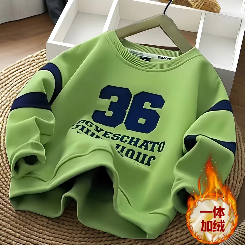 男童加绒卫衣秋冬长袖儿童打底衫中大童圆领休闲宽松男孩上衣