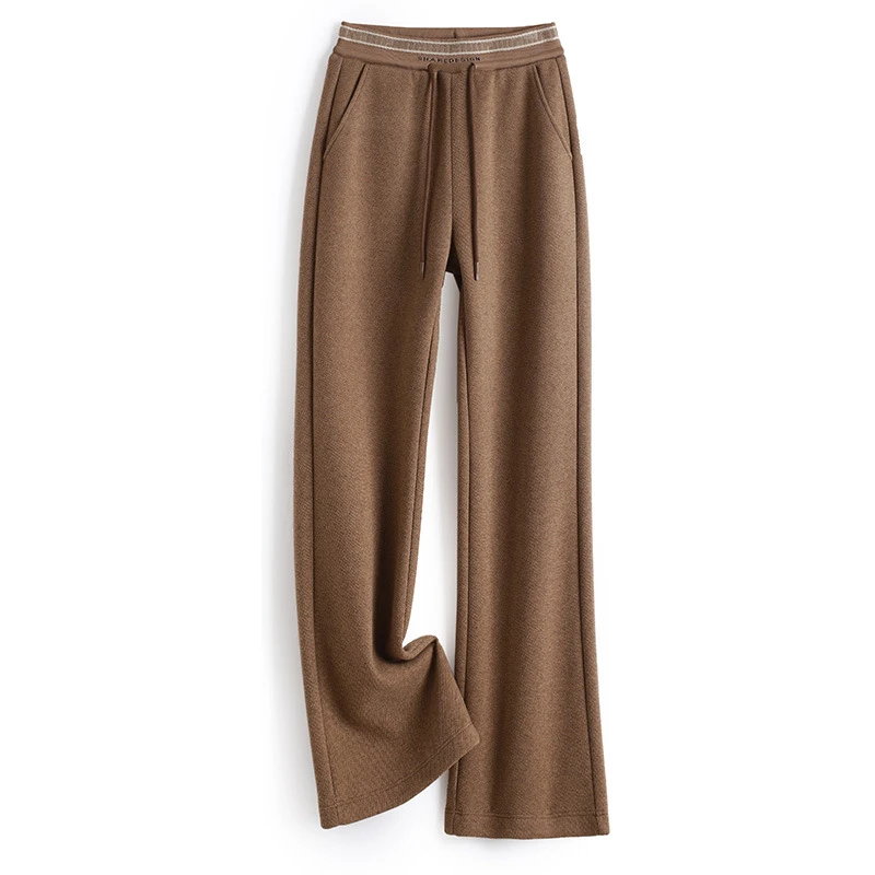 绵羊毛醋酸阔腿裤女冬季奥力绒休闲裤垂感窄版显瘦加绒加厚直筒裤