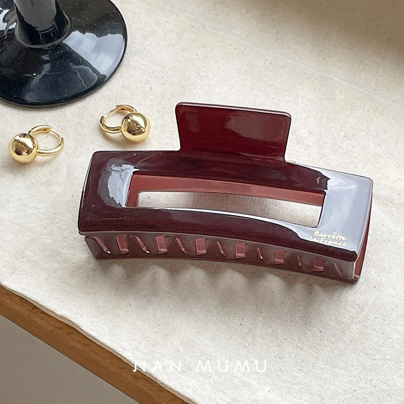 韩国france长方形镂空醋酸抓夹大号盘发鲨鱼夹高级设计感小众发夹