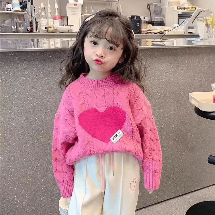 童装潮款Y女童毛衣爱心针织衫长袖秋冬新款韩版洋气宝宝线甜美时